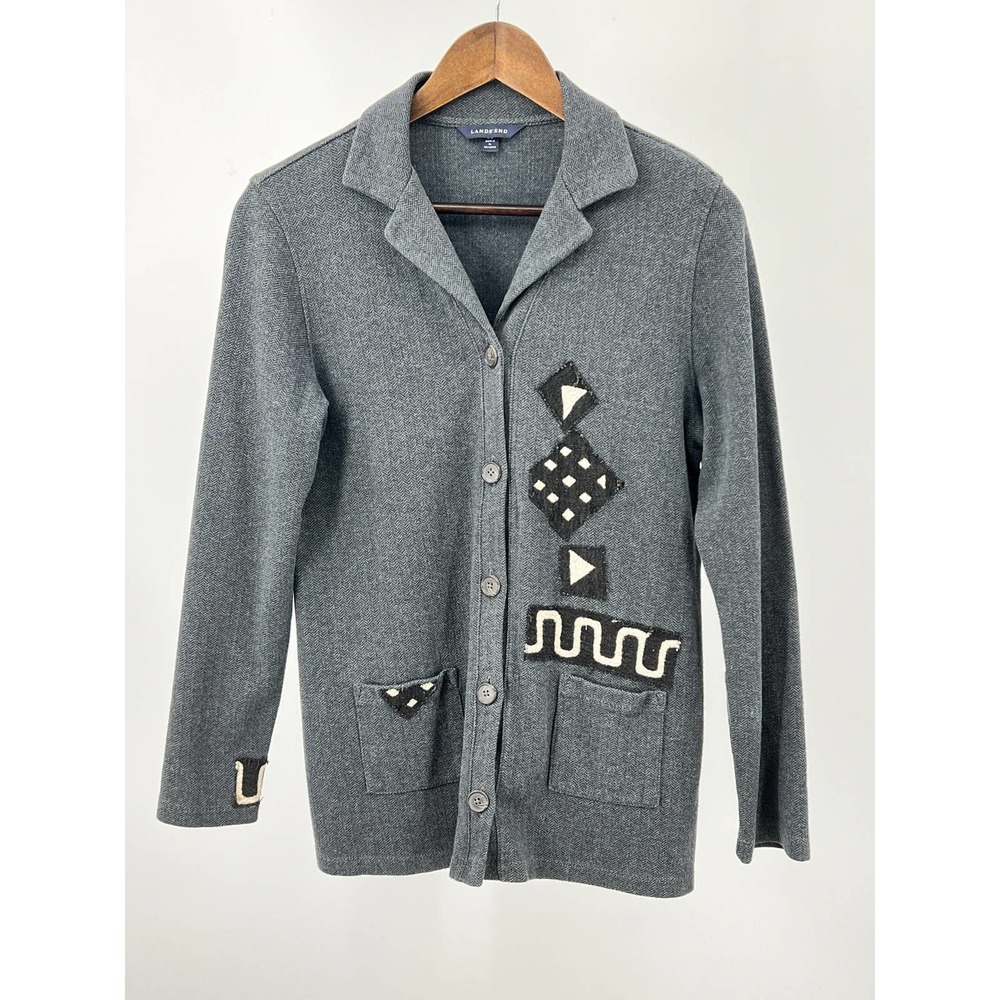 Land's End Patchwork Cardigan Shacket Cardigan Gray Women's Size M